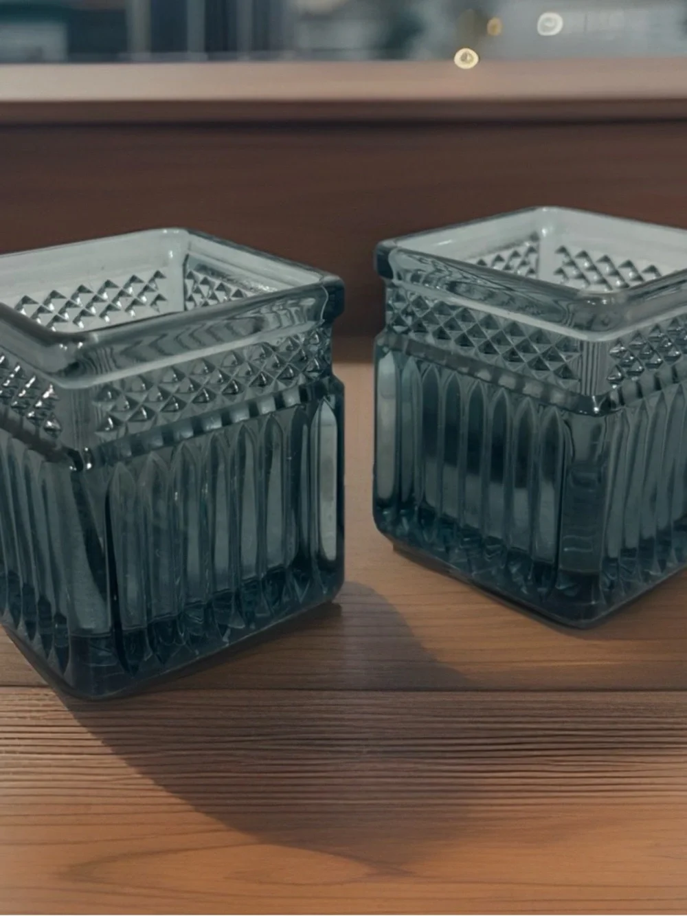 PartyLite Teal Glass Square Votives - Set of 2